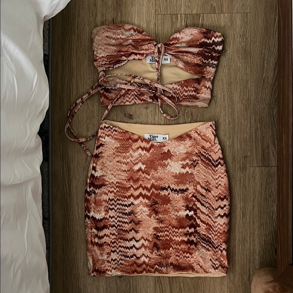 Tiger Mist Brown and Tan Mini Skirt & Top